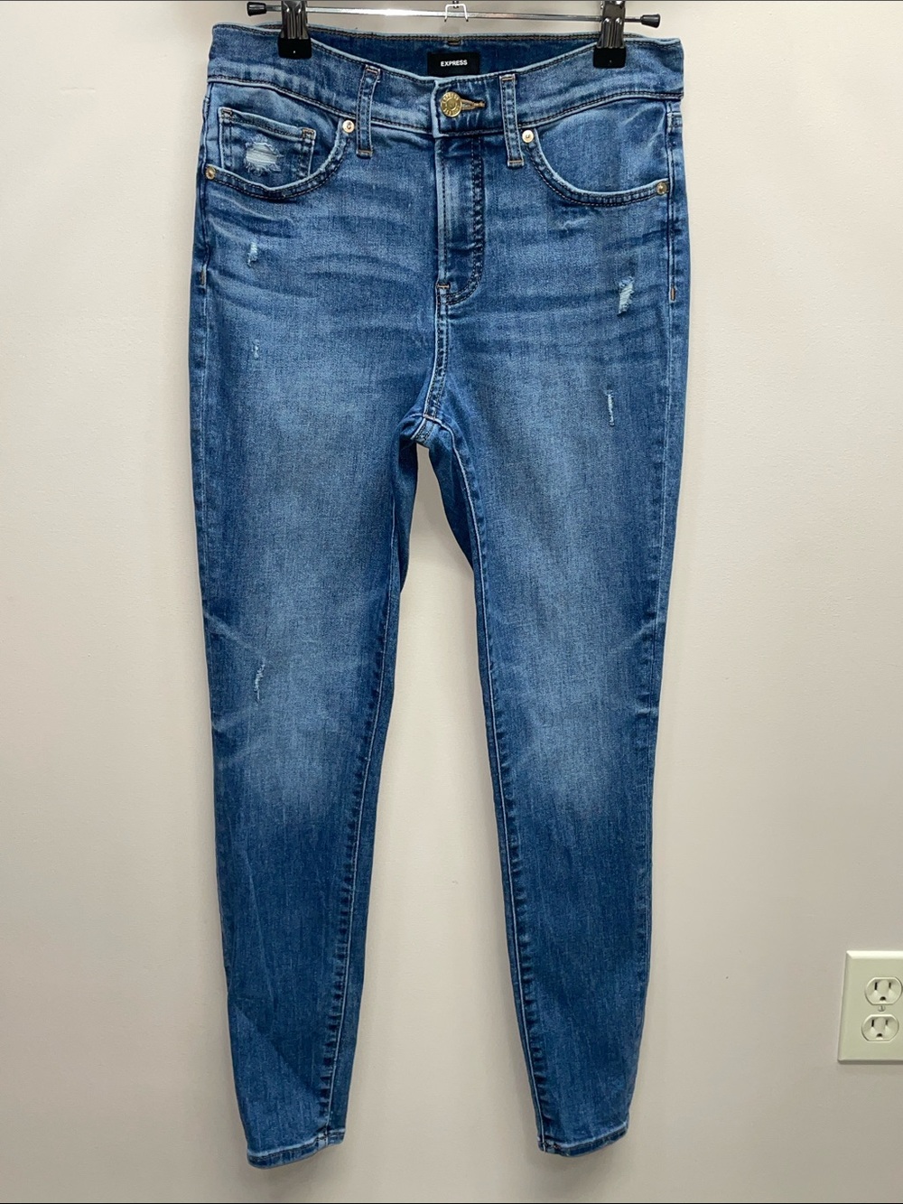 Express Mid Rise Skinny Jeans Distressed Denim 4